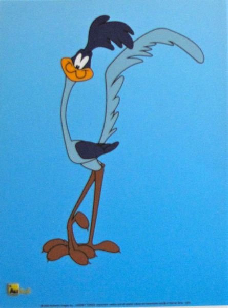 Warner Bros ROAD RUNNER BEEP-BEEP Sericel: This is a Limited Edition Sericel of Warner Bros Looney Tunes ROAD RUNNER. This fantastic animation features the Road Runner as he appeared in the 1970's cartoons. This Cel measures 8 by 6 inches, com