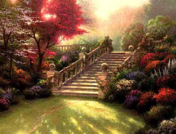 Thomas Kinkade "Stairway To Paradise": Signed by the Artist Paper Lithograph Limited Edition Includes Official Thomas Kinkade Certificate of Authenticity •Approx Size: 46" x 32"