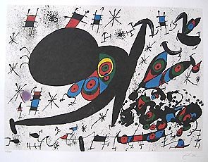 Joan Miro HOMAGE TO JOAN PRATS Plate Signed Lithog: This is a Joan Miro first edition lithograph titled "HOMAGE TO JOAN PRATS" (1971). This piece is plate signed and pencil numbered from a limited edition of 500. Paper measures: 18.5" x 24". Image meas