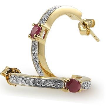 Genuine 1 CT Ruby Diamond Earrings: Master jewelers designed your earrings with 2 pieces of GENUINE 4X3mm faceted oval ruby. 24 pieces of GENUINE single cut diamonds .17 carat tw. 3.6 grams of sterling silver layered with 18K Gold. The