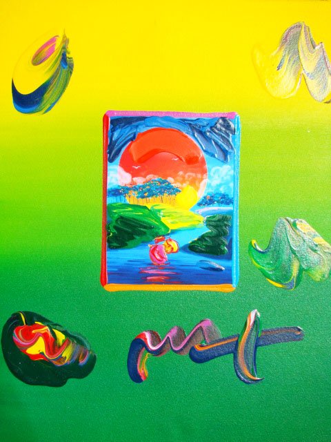 Peter Max "WITHOUT BORDERS" Original Mixed Media: This is a Peter Max hand signed mixed media titled "WITHOUT BORDERS". This piece is hand overpainted by Peter Max with a variation color combination of brushstrokes of his original artwork and hand si