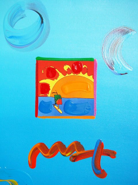 Peter Max "SAILBOAT" Original Mixed Media: This is a Peter Max hand signed mixed media titled "SAILBOAT". This piece is hand overpainted by Peter Max with a variation color combination of brushstrokes of his original artwork and hand signed by