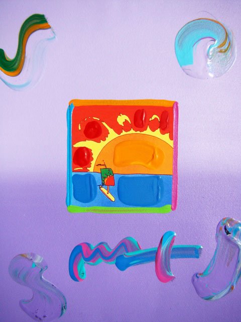 Peter Max SAILBOAT Original Mixed Media: This is a Peter Max hand signed mixed media titled "SAILBOAT". This piece is hand overpainted by Peter Max with a variation color combination of brushstrokes of his original artwork and hand signed by