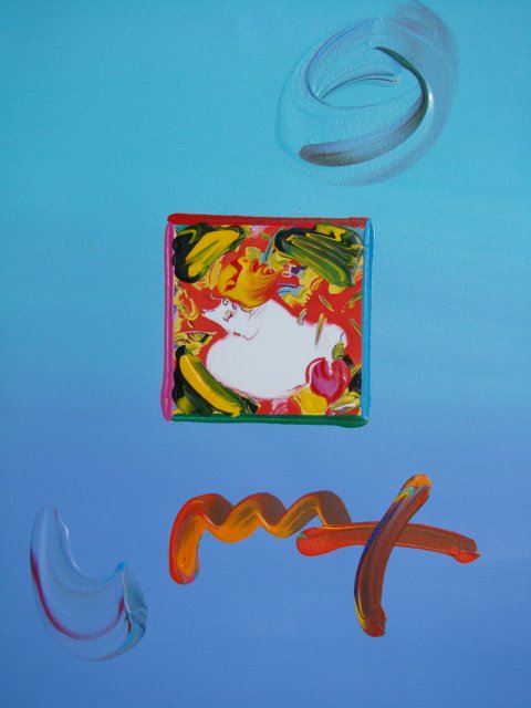 Peter Max "BEAUTY" Original Mixed Media: This is a Peter Max hand signed mixed media. This piece is hand overpainted by Peter Max with a variation color combination of brushstrokes of his original artwork and hand signed by Peter Max with ac
