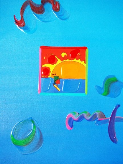 Peter Max "SAILBOAT" Original Mixed Media: This is a Peter Max hand signed mixed media titled "SAILBOAT". This piece is hand overpainted by Peter Max with a variation color combination of brushstrokes of his original artwork and hand signed by
