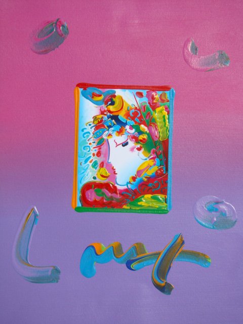 Peter Max "DECO LADY" Original Mixed Media: This is a Peter Max hand signed mixed media. This piece is hand overpainted by Peter Max with a variation color combination of brushstrokes of his original artwork and hand signed by Peter Max with ac