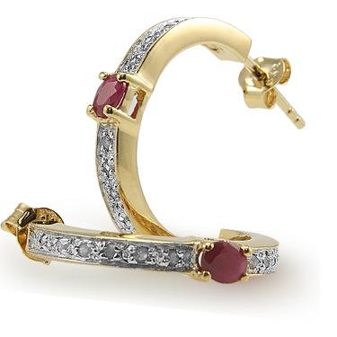 Genuine 1 CT Ruby Diamond Earrings: Master jewelers designed your earrings with 2 pieces of GENUINE 4X3mm faceted oval ruby. 24 pieces of GENUINE single cut diamonds .17 carat tw. 3.6 grams of sterling silver layered with 18K Gold. The 