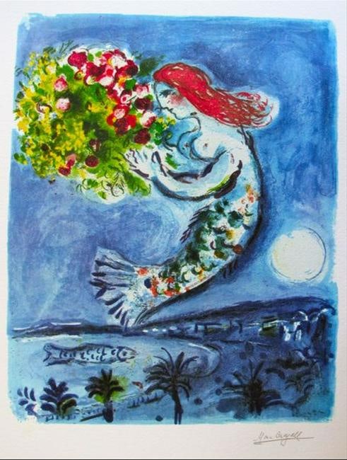 Marc Chagall Bay of Angels: Marc Chagall limited edition small giclee titled ?BAY OF ANGELS?. This giclee is facsimile signed on the lower right and is pencil numbered on the lower left from an edition of 375. Paper measures 15?