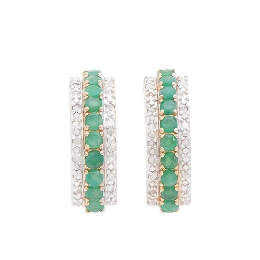 2.23 Cts Natural Diamonds & Emerald Sterling Silver Designer Earrings MSRP $1,585!: Gemstone Description Gemstone: Emerald Color: Green Shape: Round Size: 2.5mmQuantity: 20CTW: 2.02 Diamond Description Shape: Rounds Size: 1.2mm Quantity: 20CTW: 0.21Grade: I3Color: H-I Material Inform