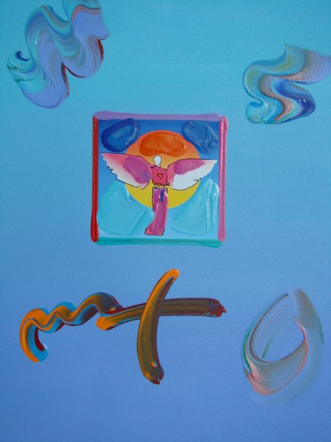 Peter Max "ANGEL" Original Mixed Media: This is a Peter Max hand signed mixed media titled "ANGEL". This piece is hand overpainted by Peter Max with a variation color combination of brushstrokes of his original artwork and hand signed by Pe