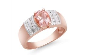 1.52 Cts Certified Natural Diamonds Morganite 14K Rose Gold Designer Ring: Gemstone: MorganiteColor: Peach-PinkShape: OvalSize: 8x6Quantity: 1CTW: 1.23 Diamond DescriptionShape: RoundsSize: 1.5 mm Quantity: 20CTW: 0.29Grade: I1-I2Color: H-I Material Information:Primary Mater