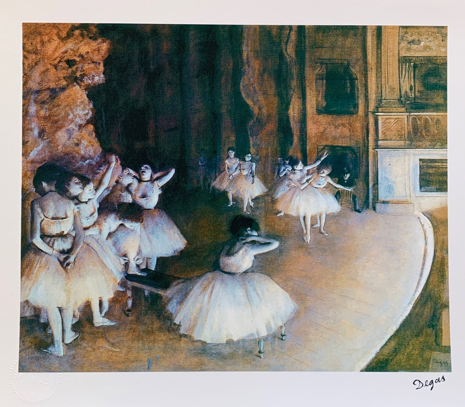 EDGAR DEGAS Ballet Rehearsal Limited Edition Giclee: This is a Edgar Degas facsimile signed giclee titled ?Ballet Rehearsal on the Stage?.This piece is facsimile signed on the lower right. Pencil numbered from an edition of 375.Published on thick qualit