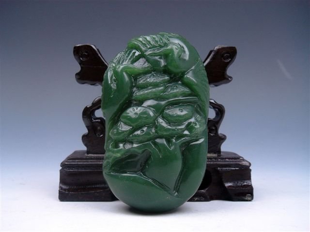 Jade Crafted Pendant Overlay Cranes & Pine Trees: Item Description: This is a very nice jade crafted overlay cranes and pine tree hand carved large pendant, excellent workmanship and the piece looks even more attractive in person, item dimension is a