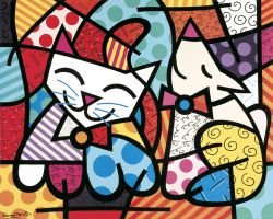 Art Print by Romero Britto "Happy Cat and Snob Dog: Museum quality fine-art print, printed on high quality archival acid free paper. Each print is of the highest museum art print reproduction quality and are supplied by the world's leading art publishe