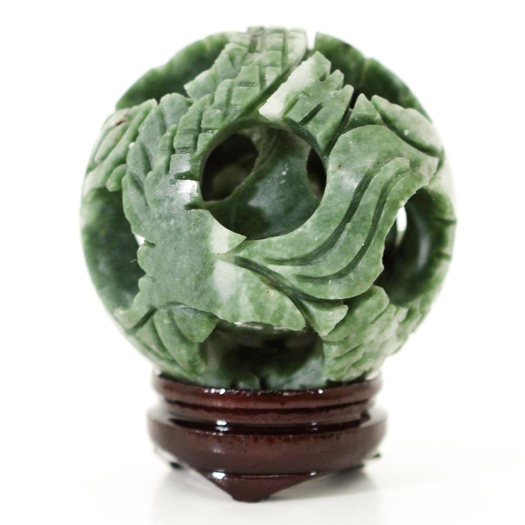 HAND CARVED JADE 3 LAYER PUZZLE BALL: THE DRAGON CAN BE PLACED ANYWHERE TO BRING EXCELLENT LUCK INTO YOUR HOUSEHOLD. THIS POWERFUL SYMBOL OF GOOD FORTUNE ALSO WORKS EXTREMELY WELL FOR YOUR BUSINESS IF YOU DISPLAY IT IN YOUR OFFICE. IN THE