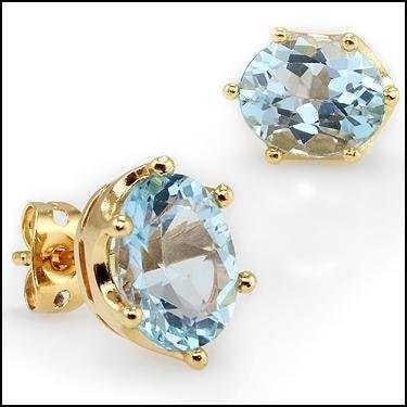 5.50 CT Swiss Blue Topaz Stud 18KGP Designer Earrings: 2 pieces of GENUINE 10x8mm oval Swiss Blue Topaz quality AAA no treatment.2.70 grams of brass layered with 18K yellow gold.The motif width is 5/8 inches or 16mm.The motif height is 7/8 inches or 22mm.