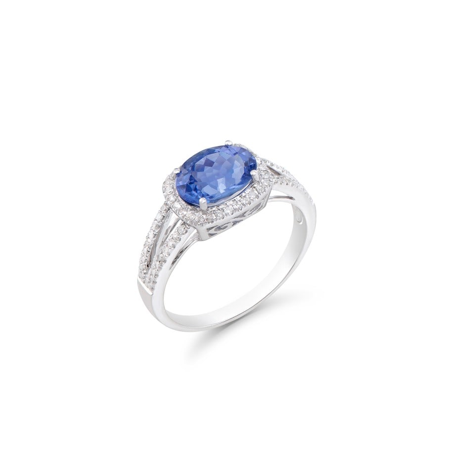 2.02 CTS CERTIFIED DIAMONDS & TANZANITE 14K WHITE GOLD DESIGNER RING $8,150: 14K WHITE GOLD 2.60 GRAMS DIAMONDS 0.9MM-64 PCS -0.27 CTS , COLOR H-I, GRADE I1-I2 TANZANITE OVAL 9X7-1 PCS - 1.75CTS