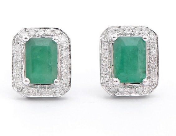 1.37 Ct Certified Natural Emerald & Diamond 14K Designer Earrings $6,890.00!: Description:Gemstone: EmeraldColor: GreenShape: OctagonSize: 6x4Quantity: 2CTW: 1.16 Diamond Description:Shape: RoundsSize: 0.9 mm Quantity: 48CTW: 0.21Grade: I2-I3Color: H-I Material Information:Prim