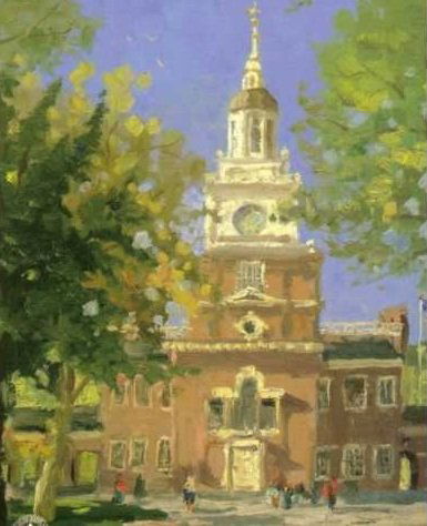 Thomas Kinkade "Liberty Plaza, Philadelphia": Signed by the Artist Paper Lithograph Limited Edition Includes Official Thomas Kinkade Certificate of Authenticity •Approx Size: 13" x 16"