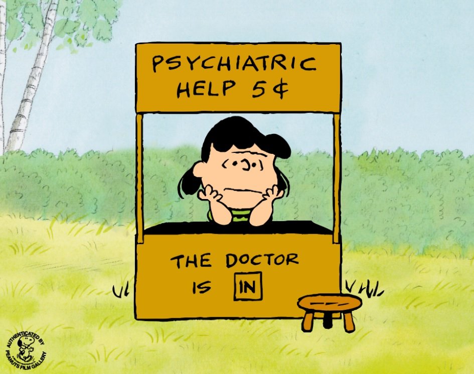 PEANUTS Sericel Animation Art Lucy Psychiatric Doctor MSRP $1,1285!: This is a Peanuts Limited Edition Sericel titled “Psychiatric Help 5¢”.This fantastic animation features Lucy Van Pelt as she appeared in the original animated cartoon.Measures 11" x 14". Com