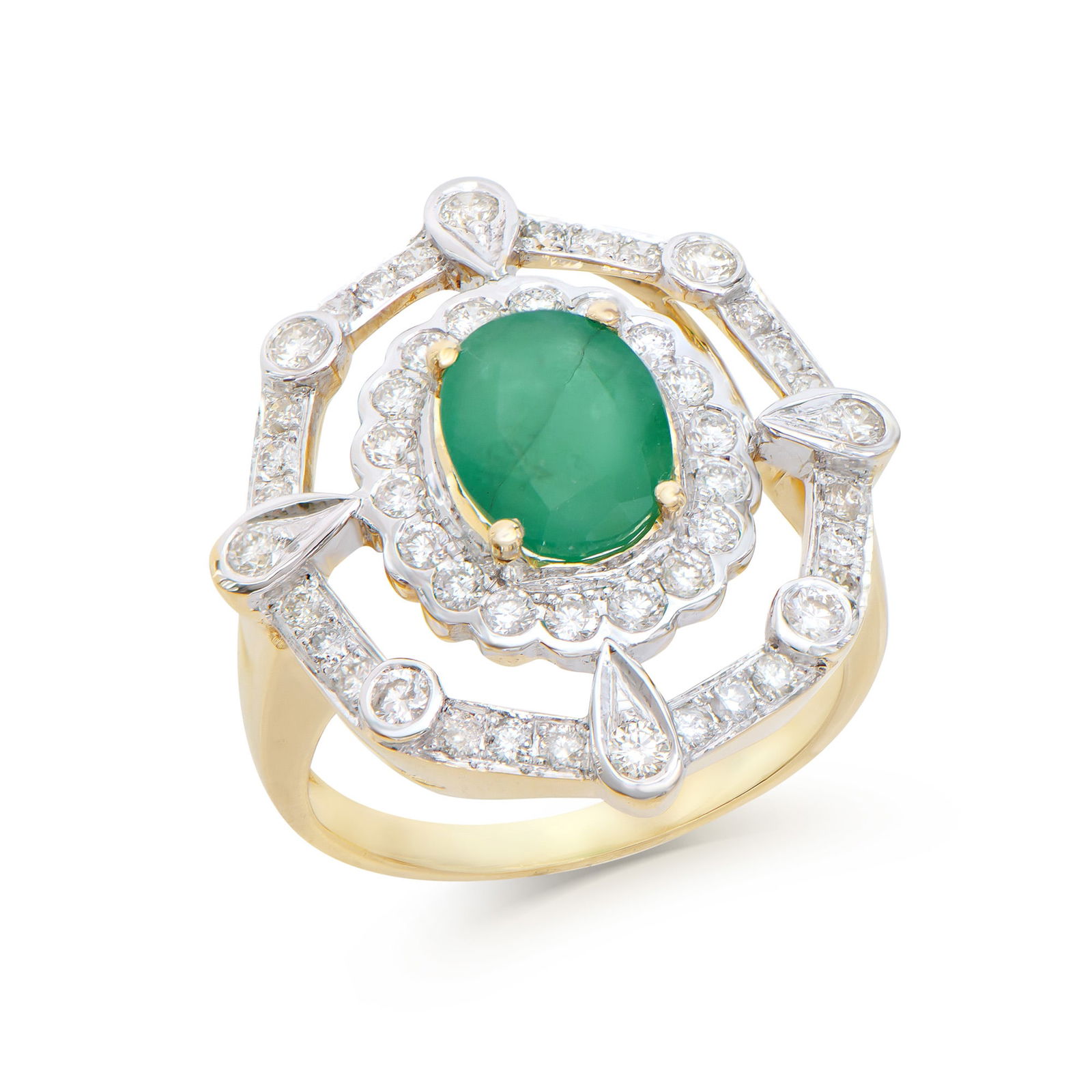 2.60 Ct Certified Emerald & Diamond Designer 14K Gold Ring $16,600!: Center : 1.67 Ct of Oval shape Green Emerald 9 x 7 mm quality AAA no treatment,Sides : 0.93 Ct round diamonds 1.5 mm , H-I , I1-I2 no treatment.5.64 grams 14K solid yellow gold.size 7.5.Comes with sig