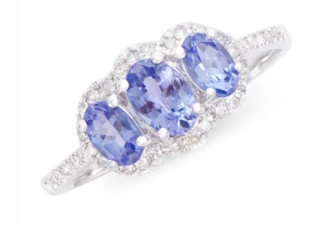 1.21 Cts Certified Natural Diamonds & Tanzanite 14K White Gold Designer Ring: Gemstone: TanzaniteColor: Purple blueShape: OvalSize: 6x4Quantity: 1CTW: 0.52 Gemstone DescriptionGemstone: TanzaniteColor: Purple blueShape: OvalSize: 5x3Quantity: 2CTW: 0.51 Diamond DescriptionShape