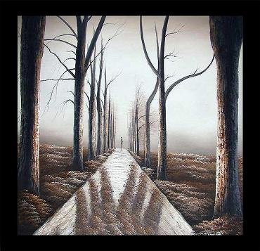 Hand Made Painting, Lone Pine Road: The soft curves and smooth lines in this oil painting create a calm and collected piece. With the fusion of a monochromatic pallet and bold textures, This piece is a strong oil painting that will add 