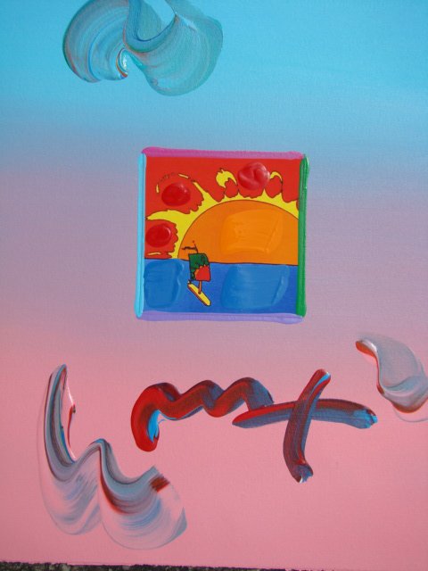 Peter Max "SAILBOAT" Original Mixed Media: This is a Peter Max hand signed mixed media. This piece is hand overpainted by Peter Max with a variation color combination of brushstrokes of his original artwork and hand signed by Peter Max with ac