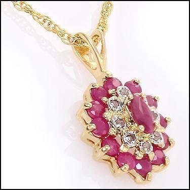 1.36 CT Ruby & Diamond 18KGP Designer Necklace $1,310: 1 piece of GENUINE 5X2.5 mm marquise Ruby quality AAA no treatment.12 pieces of GENUINE 2.5 mm rounds Rubies quality AAA no treatment.8 pieces of GENUINE 1.1 mm faceted rounds diamonds.2.65 grams of b