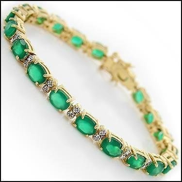9.02 Cts Green Agate & Diamond 18KGP Designer Bracelet: 20 pieces of GENUINE 6 X 4mm faceted Green Agates . 4 pieces of GENUINE 1.1mm faceted round diamonds, Color: I-J & Clarity: I2-I3 No treatment.11.42 grams of brass layered with 18K yellow gold.The bra