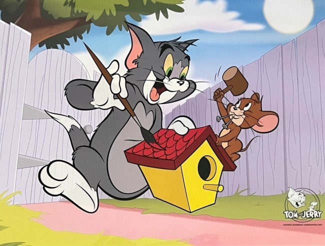 TOM & JERRY Birdhouse Sericel Animation Art Cel Hanna Barbera MSRP $1,349!: This is a Limited Edition Sericel of Tom and Jerry titled ?Birdhouse?.This fantastic animation features Tom and Jerry as they appeared in the original animated cartoon.Measures 11" x 14". Comes unfram