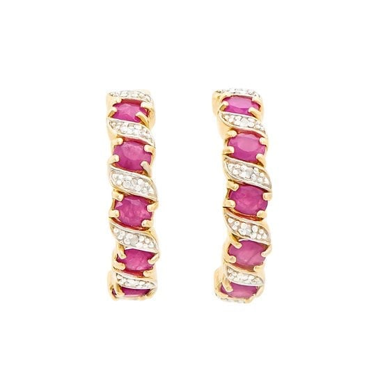 2.94 Ct Natural Diamond Ruby 925 Sterling Silver Designer Earrings MSRP $1,575!: Gemstone: RubyColor: RedShape: OvalSize: 4x3Quantity: 12CTW: 2.85 Diamond DescriptionShape: RoundsSize: 1.1mm Quantity: 12CTW: 0.09Grade: I3Color: H-I Material Information:Plating Material: 18K Yellow