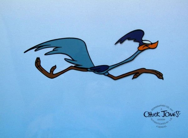 ROAD RUNNER BEEP-BEEP CROSSING Sericel: This is a Limited Edition Sericel of Warner Bros Looney Tunes ROAD RUNNER Crossing the Road. This fantastic animation features the Road Runner as he appeared in the 1970's cartoons. This Cel measures 
