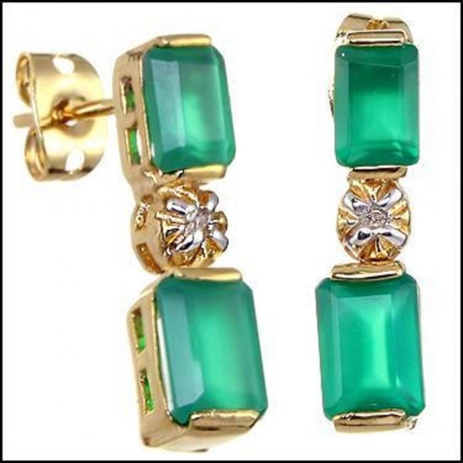 3.18 CTW Green Agate & Diamond Designer Earrings: Master jewelers designed your earrings with: 2 pieces of GENUINE 4X3mm faceted Green Agate quality AAA no treatment. 2 pieces of GENUINE 3X2mm faceted Green Agate quality AAA no treatment. 2 pieces of