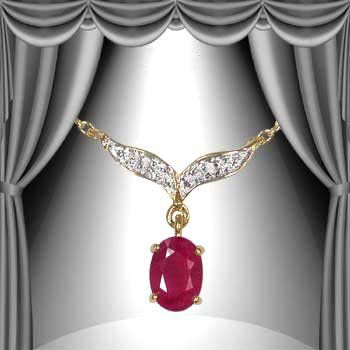 Genuine 3 CT Ruby Diamond Necklace: Master jewelers designed your necklace with 1 piece of GENUINE 14X10mm faceted oval ruby. 6 pieces of GENUINE single cut diamonds .1 carat tw. 3 grams of sterling silver layered with 18K Gold. The len