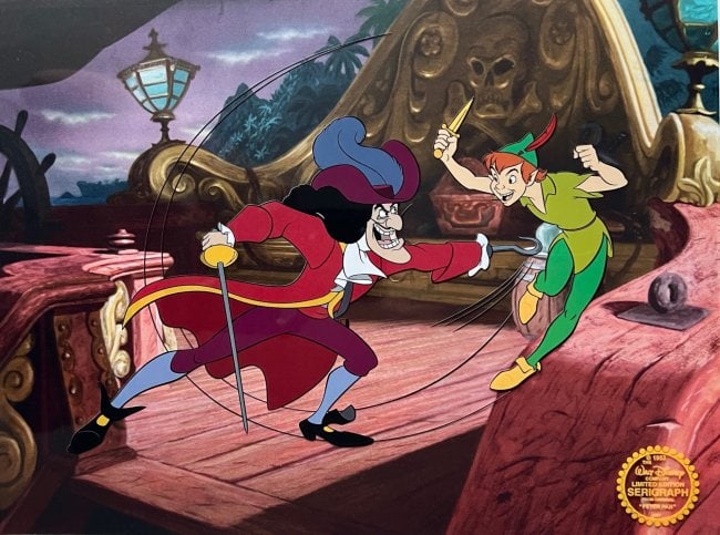 Disney PETER PAN VS CAPTAIN HOOK Limited Edition Sericel MSRP $1385!: This is a Limited Edition Serigraph Cel of Peter Pan and Captain Hook from 1953 Walt Disney Studios Peter Pan?.Disney own artists have selected this scene from the original animation drawings used to 
