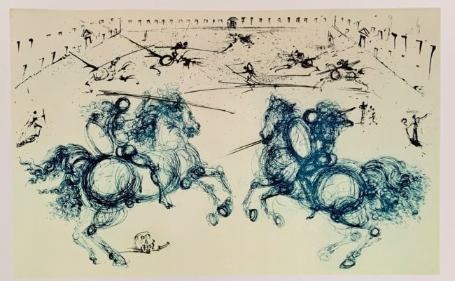 Dali Combat De Chevaliers Facsimile Signed Limited Edition Giclee: This is a limited edition giclee titled ?COMBAT DE CHEVALIERS? by Salvador Dali. This piece is facsimile signed on the lower right. Pencil numbered from an edition of 375. Paper measures 12" x 17". Im