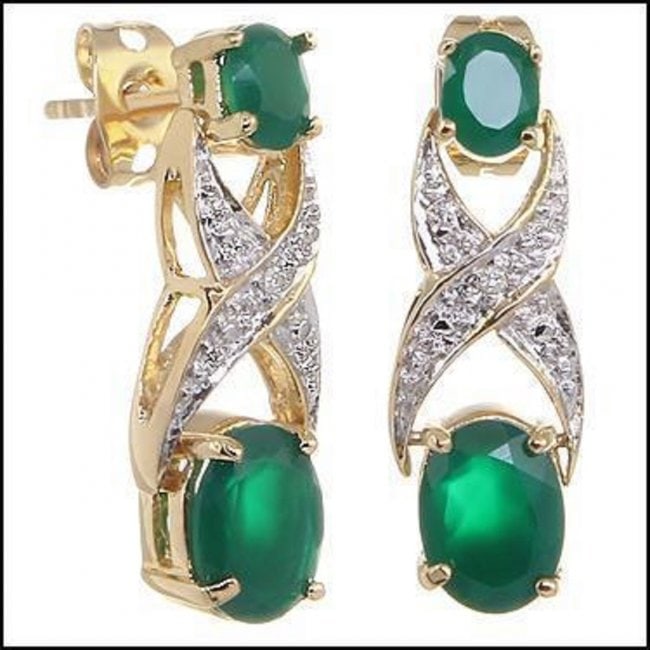 3.28 CT Green Agate & Diamond Designer Earrings: Master jewelers designed your earrings with: 2 pieces of GENUINE 5X3mm faceted Green Agate quality AAA no treatment. 2 pieces of GENUINE 3X2mm faceted Green Agate quality AAA no treatment. 2 pieces of
