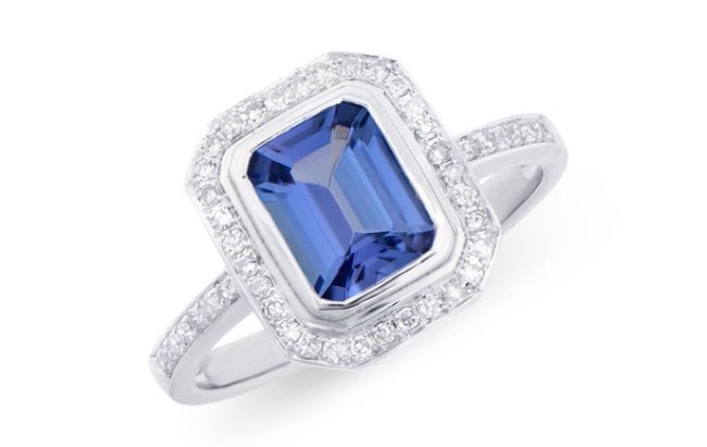 1.65 Cts Certified Natural Diamonds & Tanzanite 14K Gold Designer Ring $7,895!: Gemstone: TanzaniteColor: Purple BlueShape: OctagonSize: 8x6Quantity: 1CTW: 1.42 Shape: RoundsSize: 0.9-1.1 mm Quantity: 46CTW: 0.24Grade: I1-I2Color: H-I Material Information:Primary Material: 14k So