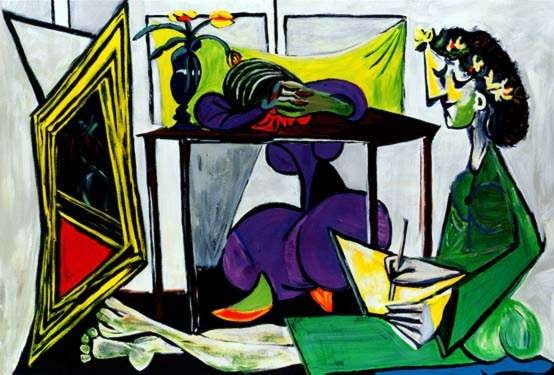INTERIOR WITH GIRL DRAWING Picasso Estate Signed Gicl: This is a PABLO PICASSO (ESTATE COLLECTION DOMAINE) gicl?e lithograph print titled "Interior with Girl Drawing." This artwork is magnificent with brilliant rich colors and visual sweep. This is an aut