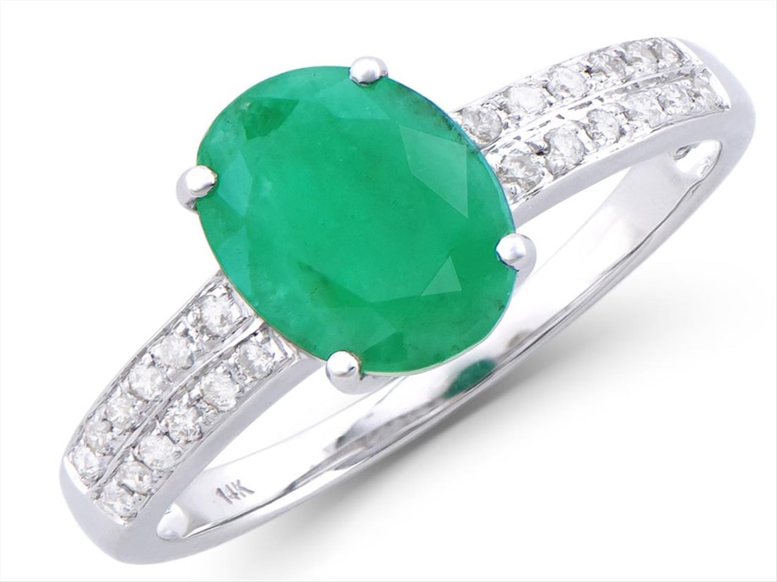 2.01 Ct Certified Green Emerald & Diamond 14K Designer Ring $11,725!!!: Center : 1.80 Ct of Oval shape Green Emerald 9 x 7mm quality AAA no treatment.Sides : 0.21 Ct round diamonds 1.2mm , H-I , I1-I2 no treatment.2.43 grams 14K solid white gold.Size 7.5.Comes with signed