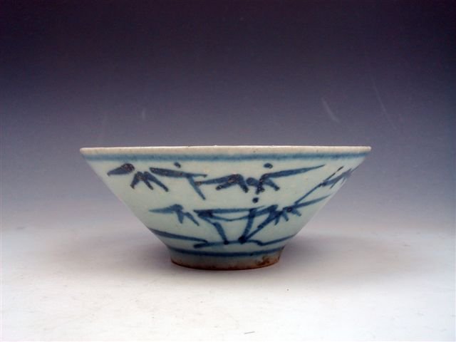 Antique 19th Century Painted "Bamboo Hat" Shaped Bo: Item Description: This is a very nice antique Chinese late 19th century circa blue&white bamboos hand painted porcelain "bamboo hat" shaped bowl *Please note that this item has a few nicks, minor crac