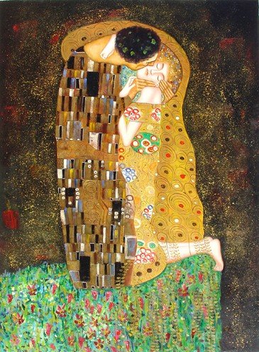 Huge Oil Painting on Canvas Kiss: The strong lines with a cubist influence, this abstract oil painting will create a colorful and vivid space. The fusion of colors and bold textures, the strength in this oil painting will add interest