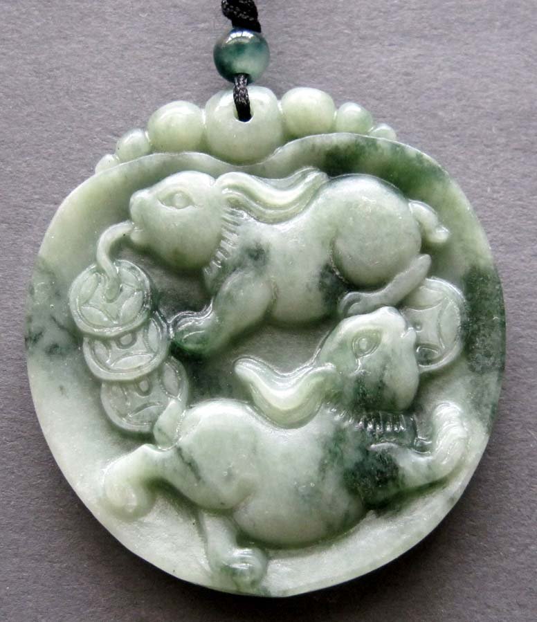 Zhou Dynasty Jade Lucky Rabbits Coins Amulet: Approx Size: 2" Diameter. It is the customary and traditional belief of Chinese people that wearing the jade is the good means of which people will be protected from bad luck, evil spirit and danger. 