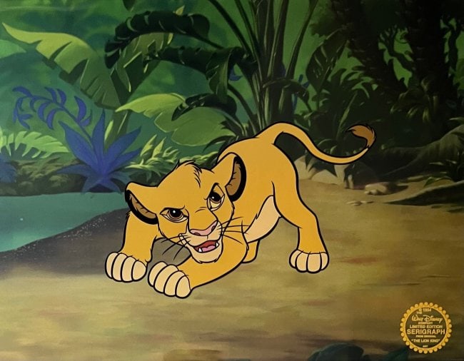 Disney THE LION KING SIMBA Sericel Animation Art Cel MSRP $1,225!: This is a Disney Limited Edition Serigraph Cel of Simba from The Lion King.From Walt Disney Studios. Disney own artists have selected this scene from the original animation drawings used to produce th