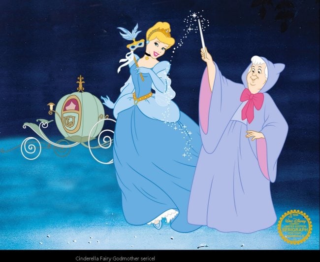 Disney CINDERELLA FAIRY GODMOTHER Sericel Animation Art Serigraph Cel MSRP $1,275!: This is a Disney Limited Edition Serigraph Cel of Cinderella and her Fairy Godmother.Disney?s own artists have selected this scene from the original animation drawings used to produce this classic Dis