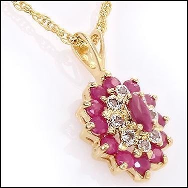 1.36 CT Ruby & Diamond 18KGP Designer Necklace $1,310: 1 piece of GENUINE 5X2.5 mm marquise Ruby quality AAA no treatment.12 pieces of GENUINE 2.5 mm rounds Rubies quality AAA no treatment.8 pieces of GENUINE 1.1 mm faceted rounds diamonds.2.65 grams of b
