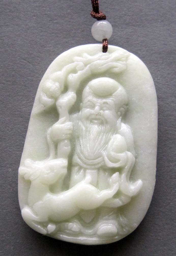 Zhou Dynasty White Jade Wise Old Man Amulet: Approx Size: 2" Diameter. It is the customary and traditional belief of Chinese people that wearing the jade is the good means of which people will be protected from bad luck, evil spirit and danger. 