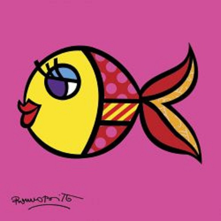 Art Print by Romero Britto "Swimmingly Pink": Museum quality fine-art print, printed on high quality archival acid free paper. Each print is of the highest museum art print reproduction quality and are supplied by the world's leading art publishe
