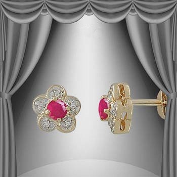 .45 CT Ruby Diamond Flower Earrings: Master jewelers designed your earrings with 2 pieces of GENUINE 3.5X3.5mm faceted round rubies. 10 pieces of GENUINE single cut diamonds .05 carat tw. 1.4 grams of sterling silver layered with 18K Gol